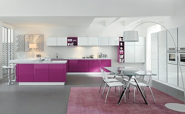 kitchen color ideas white purple cabinets pink area rug