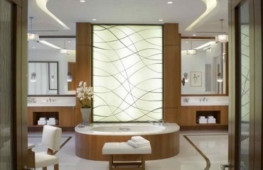 luxury-master-bathroom-decorating-ideas-white-floor-tiles-wooden-vanities-hidden-lighting