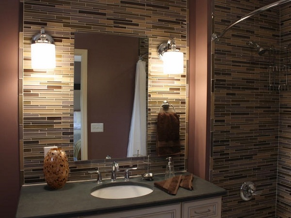 master bathroom vanity bowl sink wall sconces wall mirror