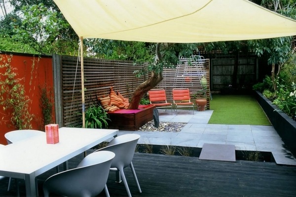 minimalist small design wooden deck lawn