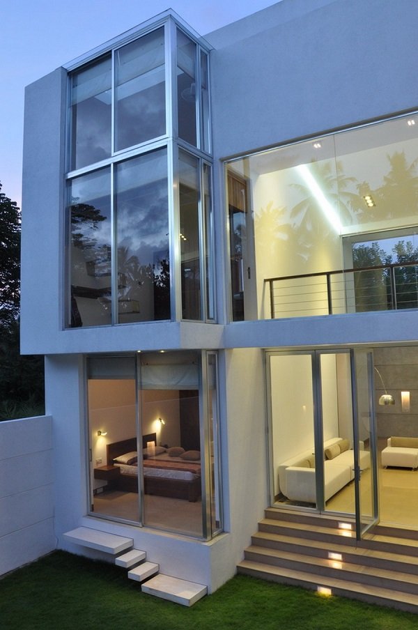 minimalist house front yard exterior walls glass front door