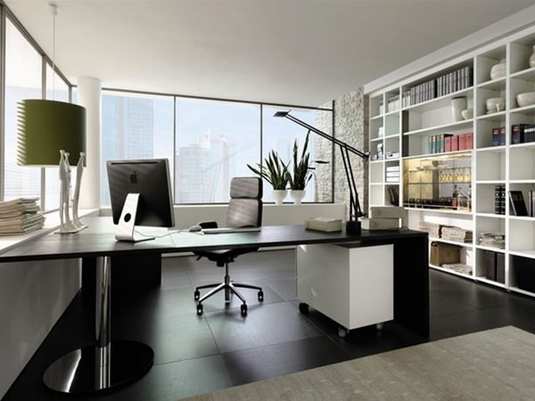 minimalist office design modern furniture black leather chair