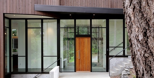 modern front door wooden glass facade contemporary house ideas