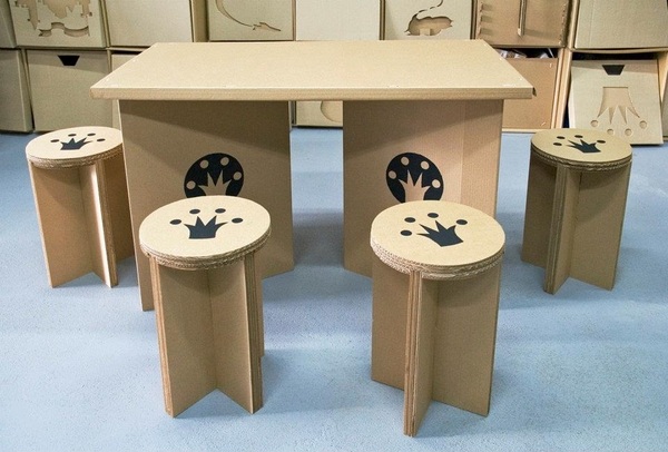 recycled cardboard furniture ideas diy table chairs black sticker