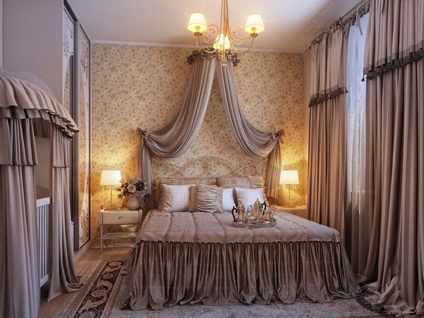 romantic bedroom ideas brown decor soft lighting canopy rich curtains