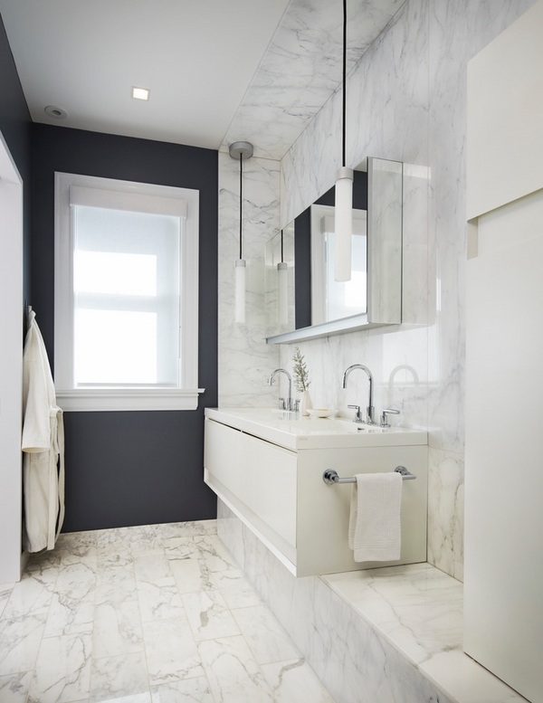 small bathroom ideas white bathroom vanity black wall marble tiles
