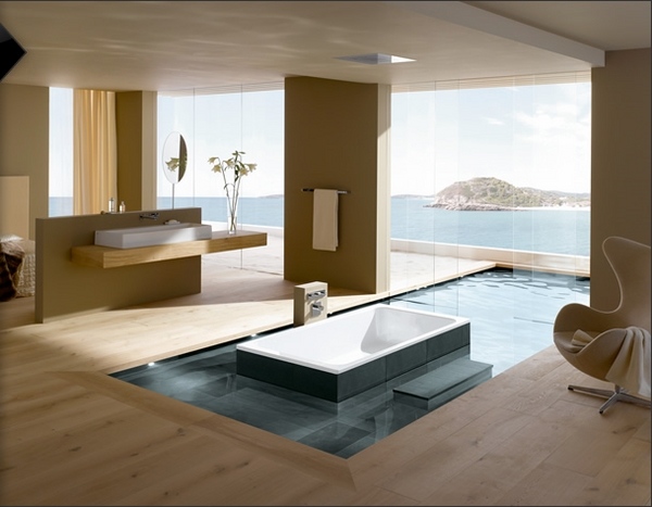 spectacular master bathroom design indoor pool tub wood flooring