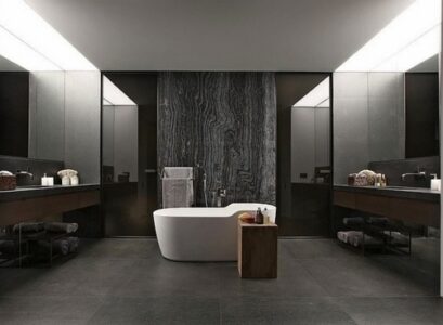 stunning-gray-bathroom-designs-white-freestanding-tub