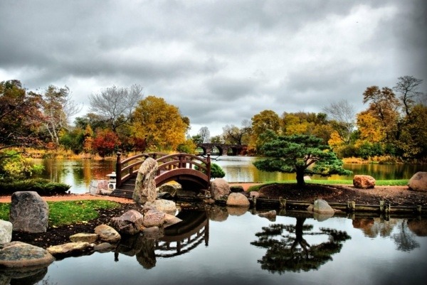 stunning japanese garden design pond bridge trees stones