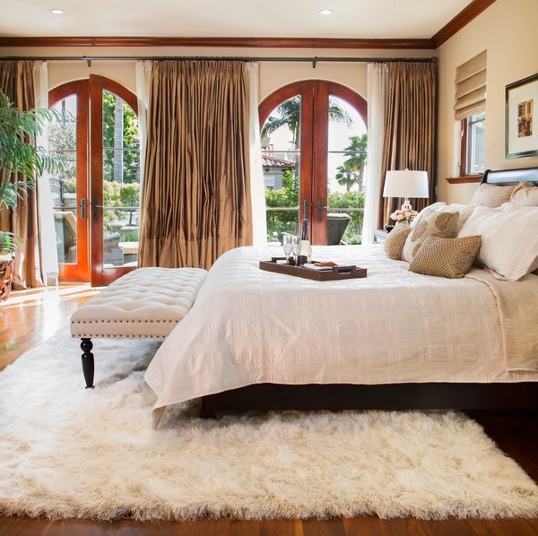 stylish interior design white shaggy rug french doors
