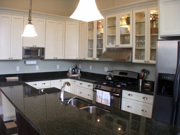 stylish kitchen countertops white kitchen cabinets glass fronts