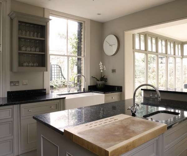 granite countertops white kitchen cabinets gray wall color