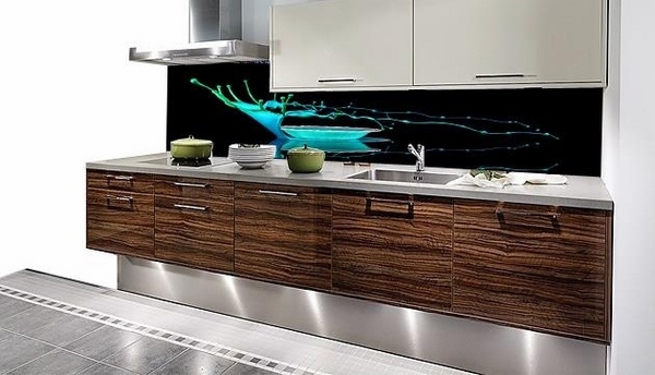 unique-kitchen backsplash ideas splashing water effect wooden cabinets