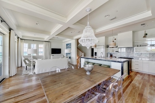 white chandelier wood kitchen table contemporary open plan kitchen