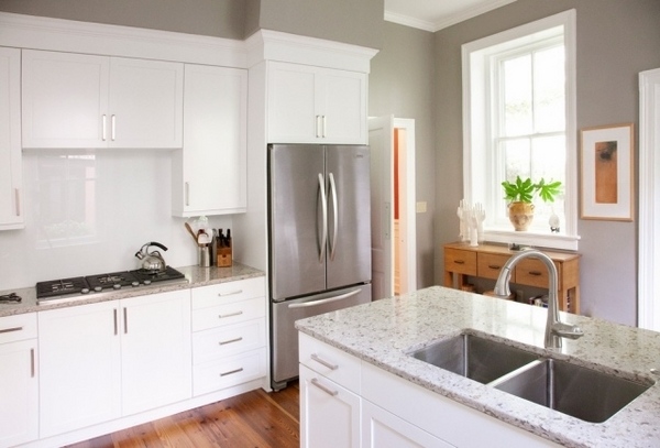 white cabinets granite countertop gray wall color