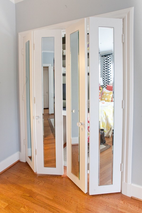 accordion doors white wood mirror doors