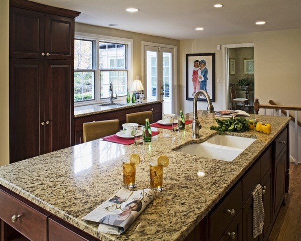 amazing-kitchens-Santa-Cecilia-granite-countertops-kitchen-island-polished-granite-countertop