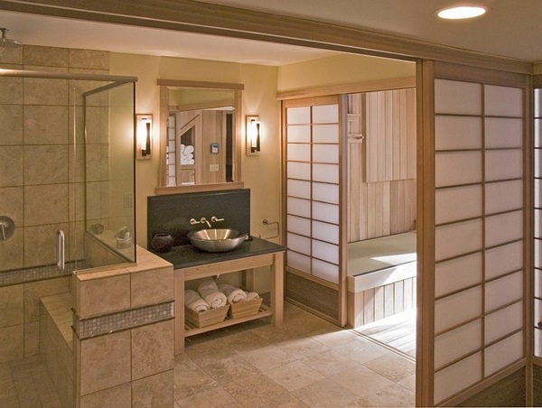 contemporary bathroom design sliding doors japanese style