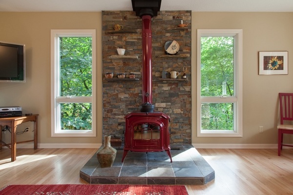 beautiful pellet stove red color interior ideas