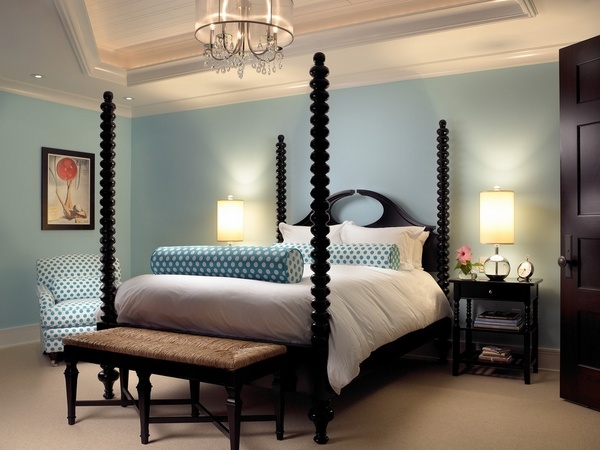 bedroom-furniture-poster-bed-bolster-pillows-blue