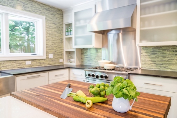 butcher-block-countertops-advantages disadvantages white kitchen cabinets