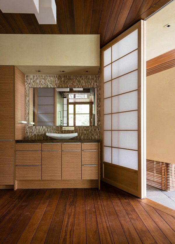 contemporary bathroom design sliding doors shoji door wood vanity
