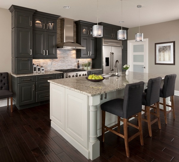 kitchen-design-ideas-black-cabinets-white-kitchen-island-Santa-Cecilia-granite-countertops