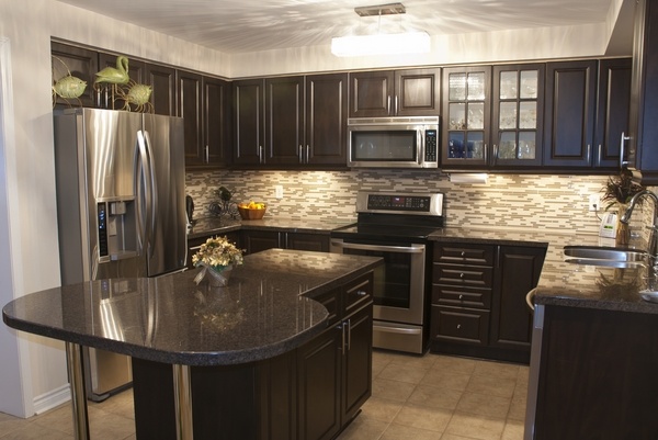 kitchen design wood kitchen cabinets granite countertops mosaic backsplash tile