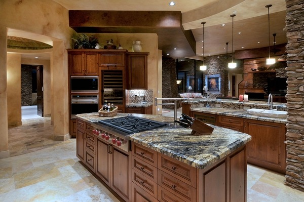 kitchen desings granite countertops natural stone wall wood cabinets