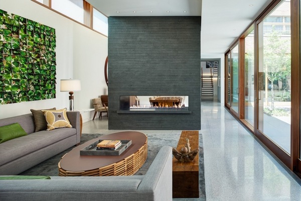 living room terrazzo floors modern fireplace