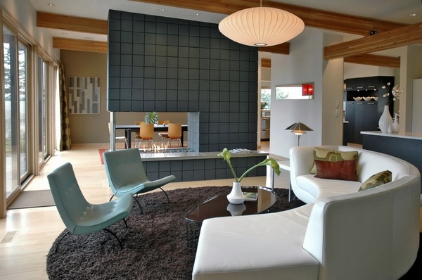 Mid-century-modern-style-living room interior-sofa chairs