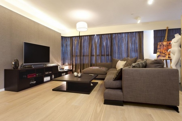 modern living room sofa hard wood floor sculpture