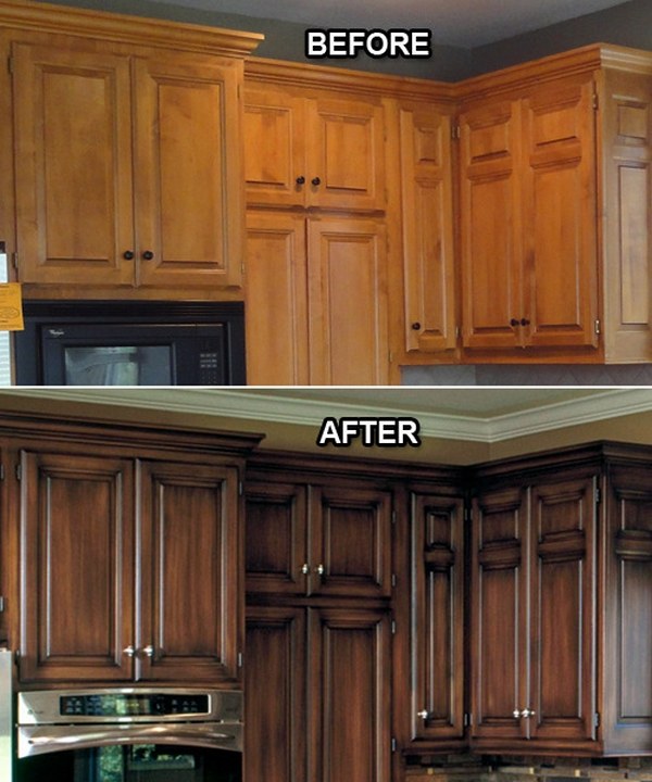 restaining-cabinets-before after-kitchen-cabinets-ideas