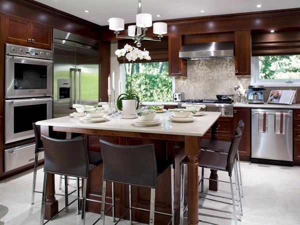 restaining-cabinets-kitchen-island-dining-area-modern-kitchens