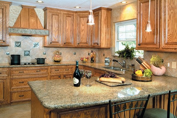 Santa-Cecilia-granite-countertops-kitchen-design-idea-wood-cabinets