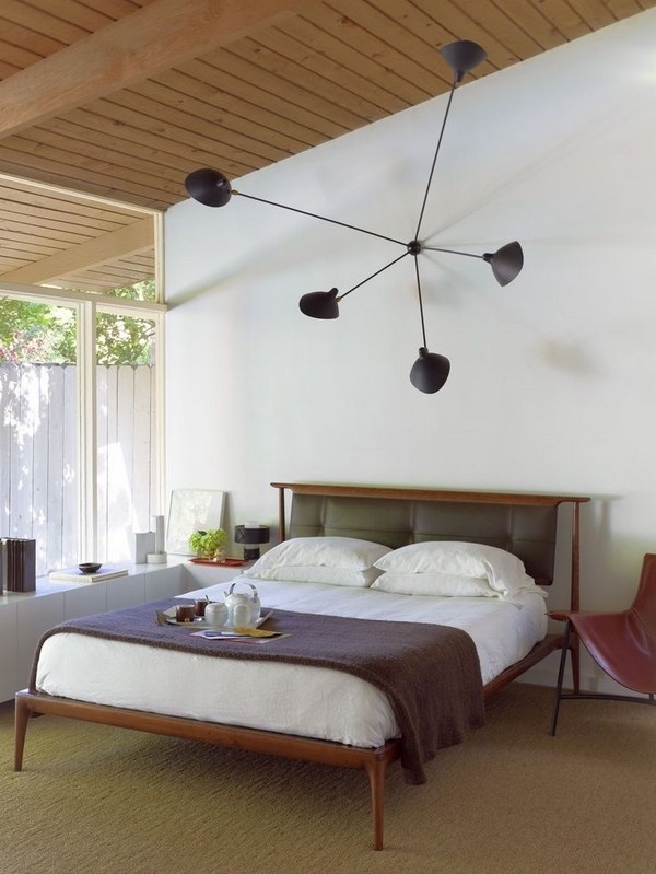 simple lines-Mid-century-modern-style-bedroom interior spectacular chandelier