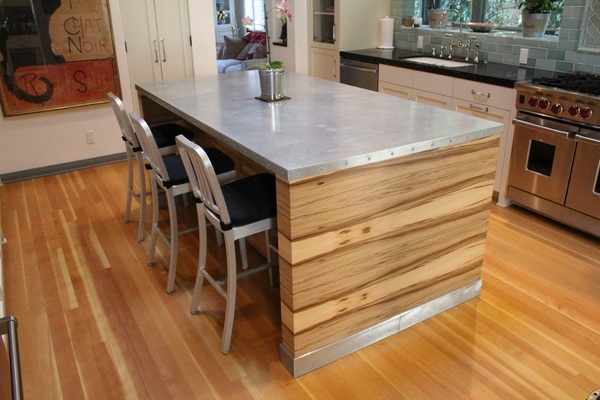 small kitchen ideas kitchen island zinc countertop hardwood floor