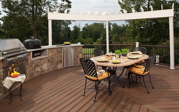 trex decks outdoor kitchen ideas white pergola outdoor dining furniture