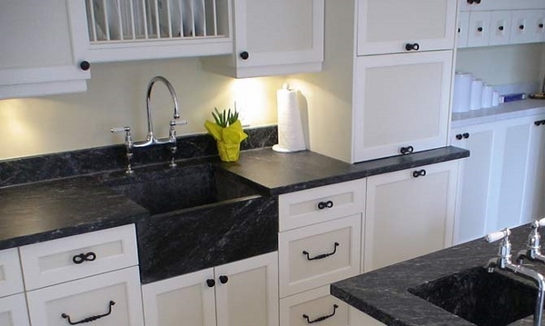 white kitchen cabinets soapstone countertops-farmhouse sink