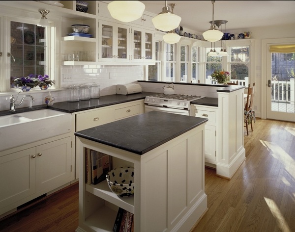 white kitchen cabinets-soapstone-countertops-hardwood-floor