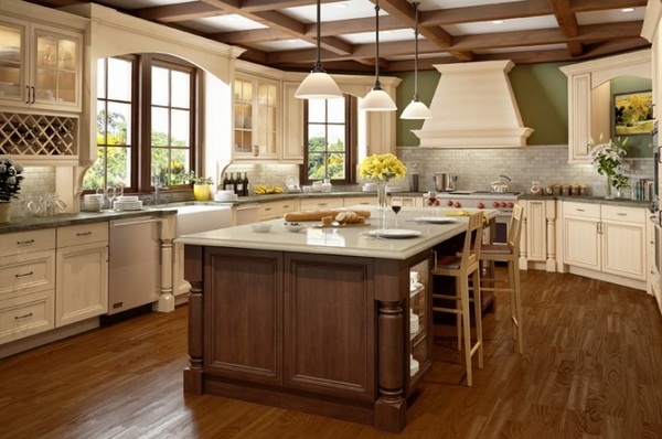 white-kitchen-cabinets-with-antiquing-glaze-kitchen-island-with-seating
