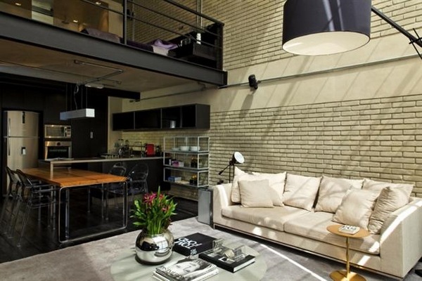 Bachelor apartment design ideas modern furniture white sofa floor lamp