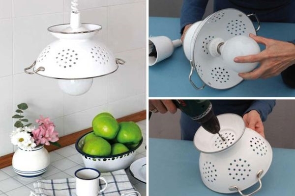 DIY pendant lamp kitchen colander kitchen decorating ideas