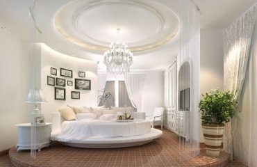 Elegant-round-bedroom-design-round-bed-crystal-chandelier