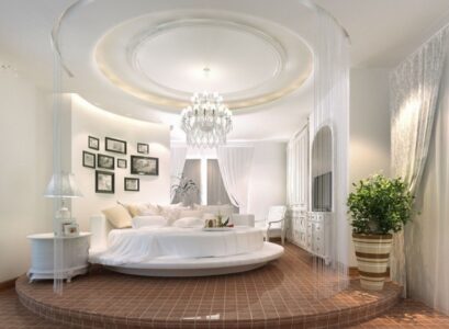 Elegant-round-bedroom-design-round-bed-crystal-chandelier