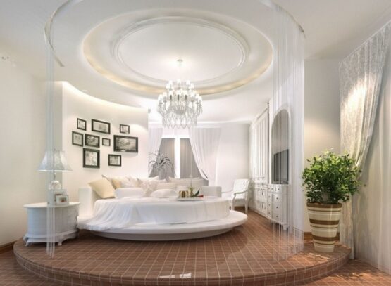 Elegant-round-bedroom-design-round-bed-crystal-chandelier