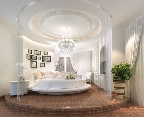 Elegant round bedroom design round bed crystal chandelier
