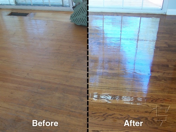 Floor refinishing bfore and after wood refinish