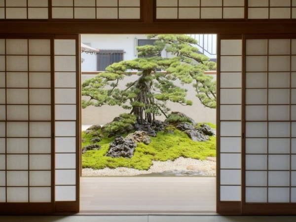 Japanese Zen garden design patio garden ideas shoji doors