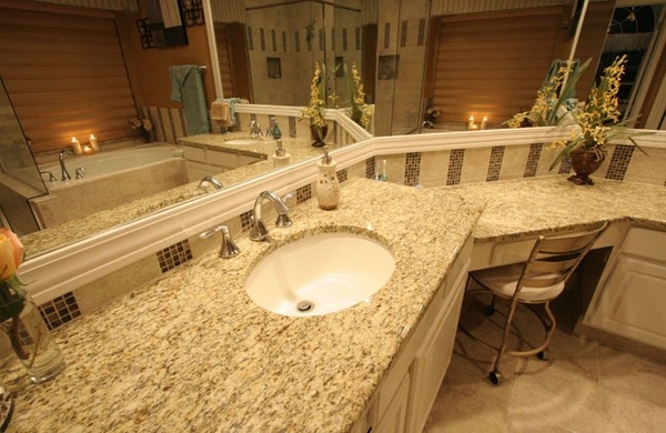 Master bathroom design Giallo ornamental countertops elegant design